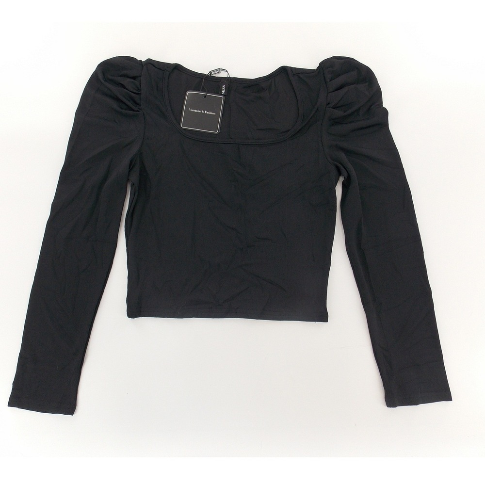 NWT Gamiss Top Puff Sleeve Women Size S Black‎